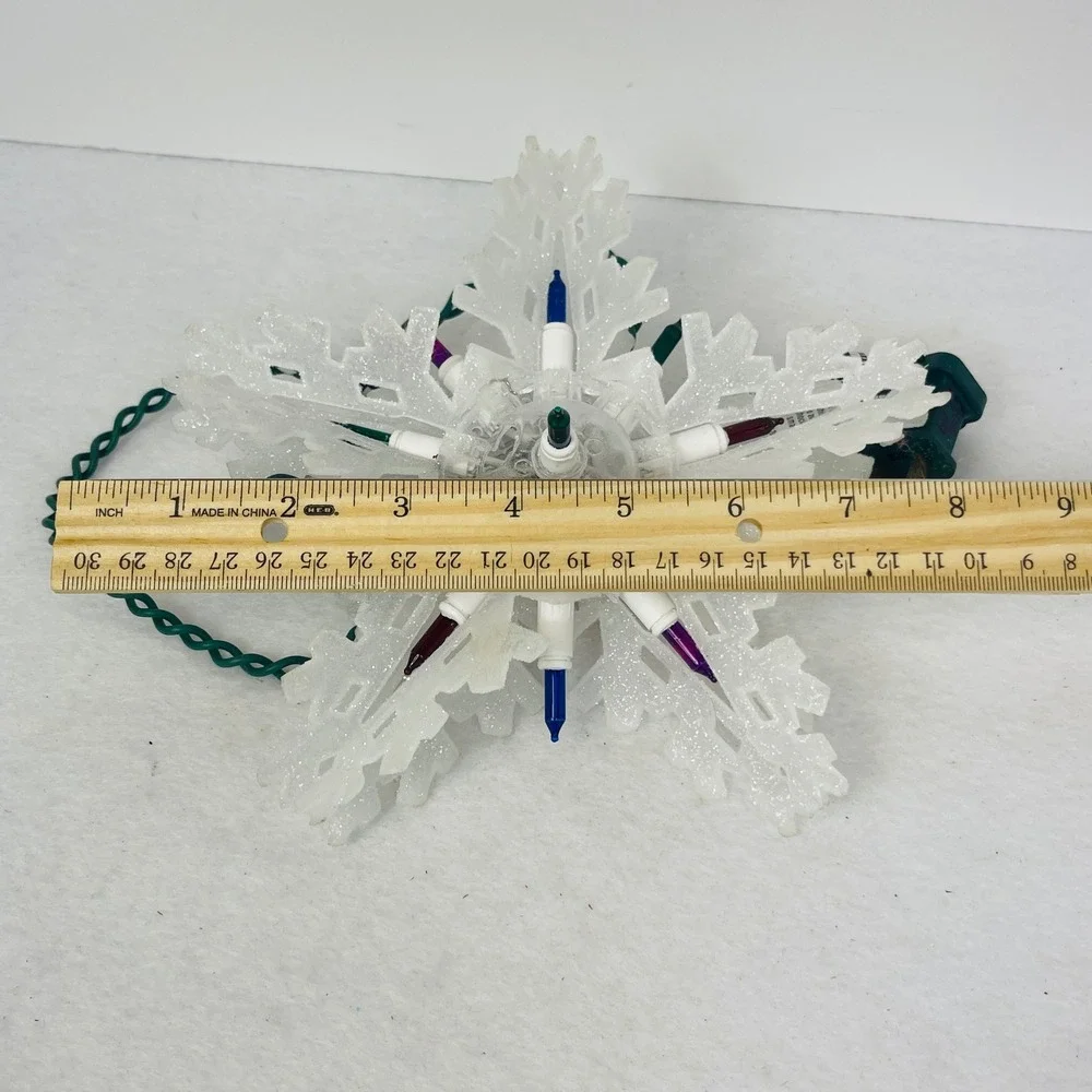Glittery White Snowflake Christmas Tree Topper Multi-Color Lights 8.5 Inch Star